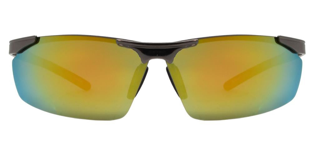 Wholesale - PL 984 RVC - Aluminum Rectangular Half Rimmed Sports Rimless Polarized Sunglasses with Color Mirror Lens - Dynasol Eyewear