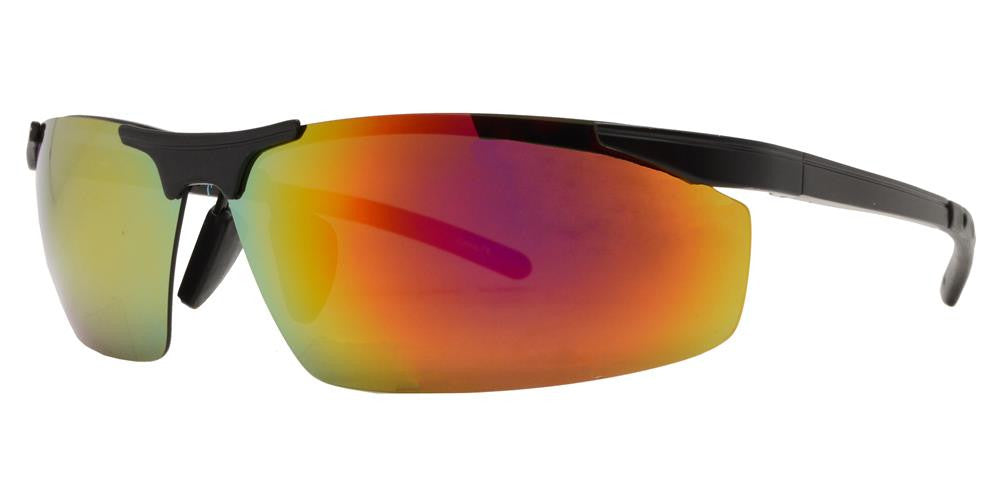 Wholesale - PL 984 RVC - Aluminum Rectangular Half Rimmed Sports Rimless Polarized Sunglasses with Color Mirror Lens - Dynasol Eyewear