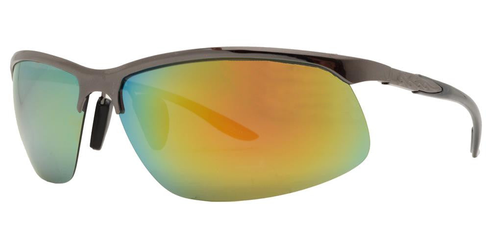 Wholesale - PL 986 RVC - Aluminum Rectangular Half Rimmed Sports Rimless Polarized Sunglasses with Color Mirror Lens - Dynasol Eyewear