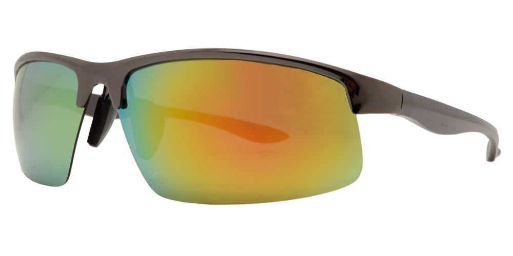 Wholesale - PL 987 RVC - Aluminum Rectangular Half Rimmed Sports Rimless Polarized Sunglasses with Color Mirror Lens - Dynasol Eyewear