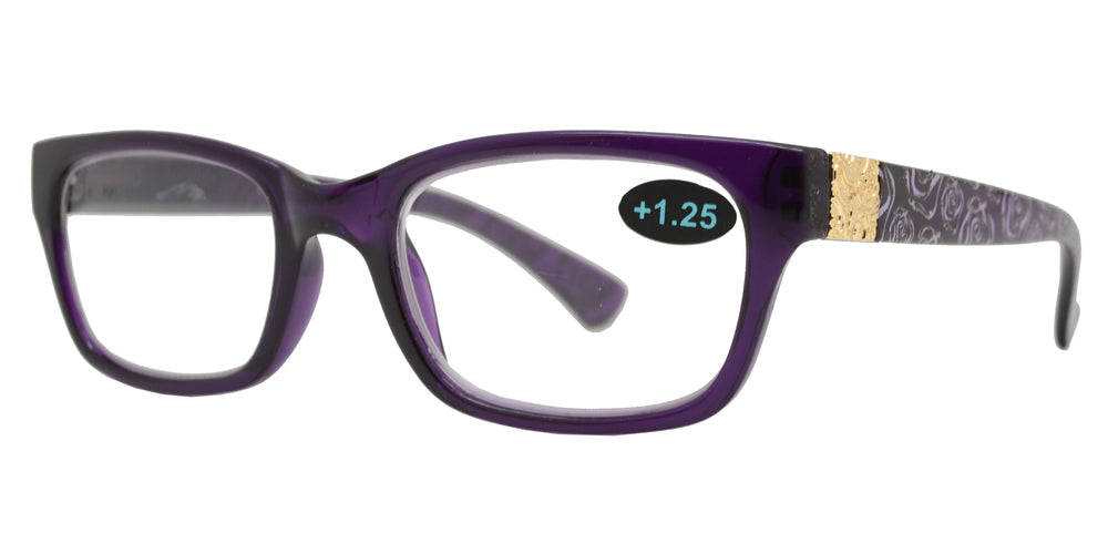 Wholesale - RS 1198 - Rectangular Plastic Reading Glasses with Flower Design - Dynasol Eyewear