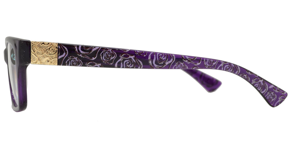 Wholesale - RS 1198 - Rectangular Plastic Reading Glasses with Flower Design - Dynasol Eyewear