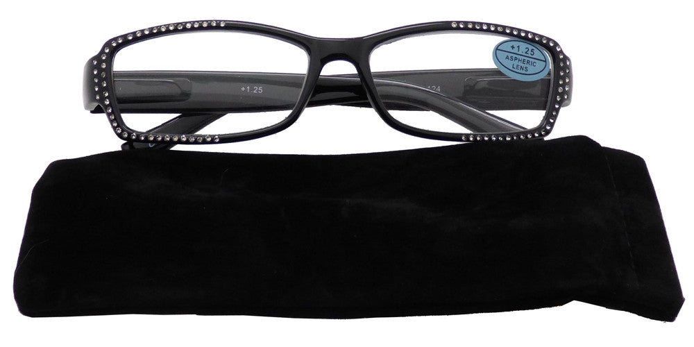 Wholesale - RS 1477 - Rectangular Rhinestones Embellished Plastic Reading Glasses - Dynasol Eyewear