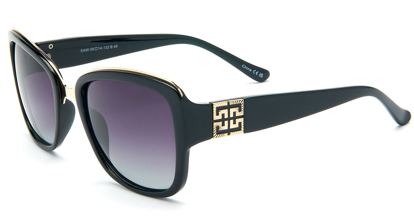 PL Sami - Polarized Women Square Frame with Metal Detail Plastic Sunglasses