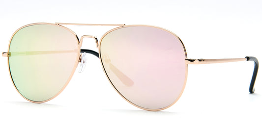 8941 Pink - Metal Flat Lens Oval Shaped Sunglasses with Pink Mirror