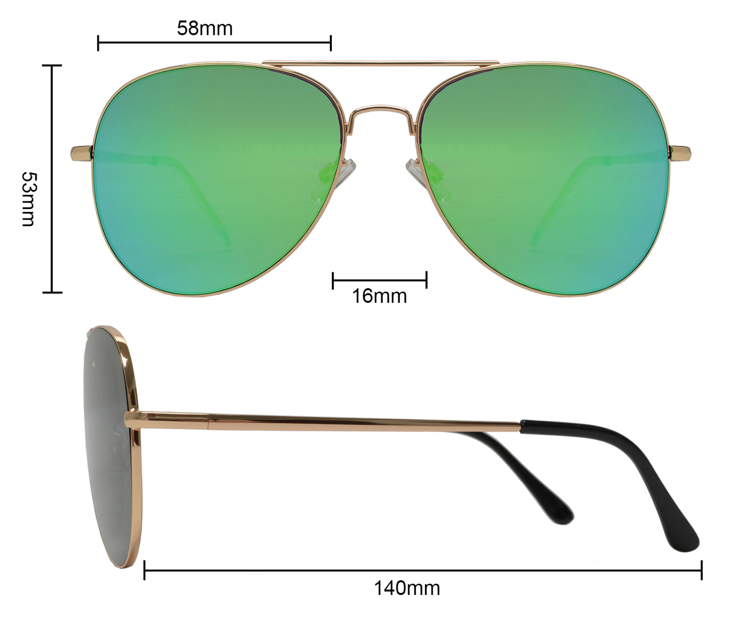 FC 6516 Green RV - Oval Shaped Thin Stainless Frame Sunglasses with Green Mirror Lens