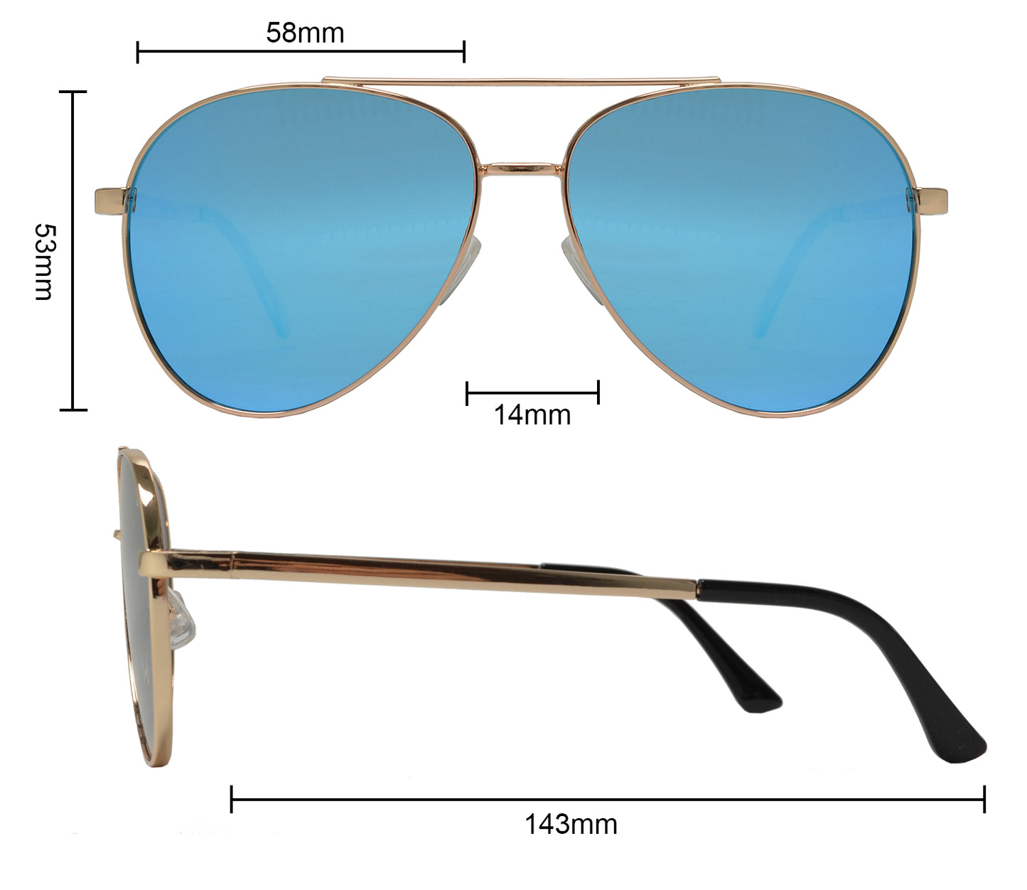FC 6514 Blue RV - Thick Frame Oval Shaped Sunglasses with Blue Mirror Lens