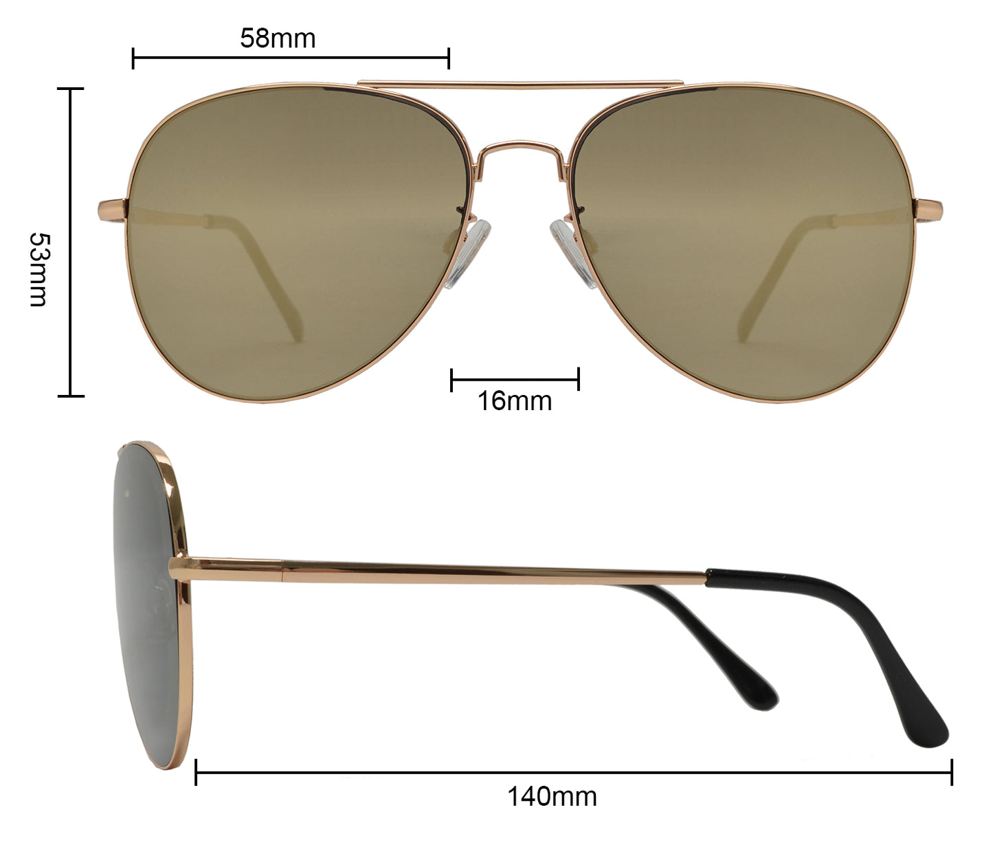 FC 6516 Gold RV - Oval Shaped Thin Stainless Frame Sunglasses with Gold Mirror Lens